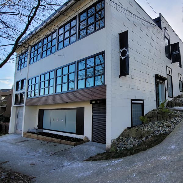 white brick building